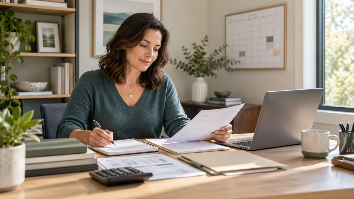 Woman organizing documents before her first divorce mediation session